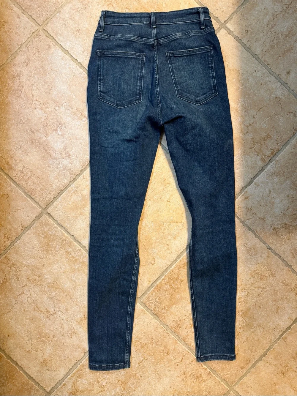 Free People Dark Blue High-Rise Distressed Button-Fly Skinny Jeans